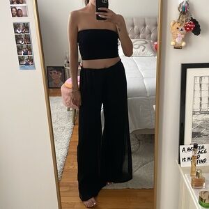 Black Women's Wide-Leg Pleated Palazzo Pants